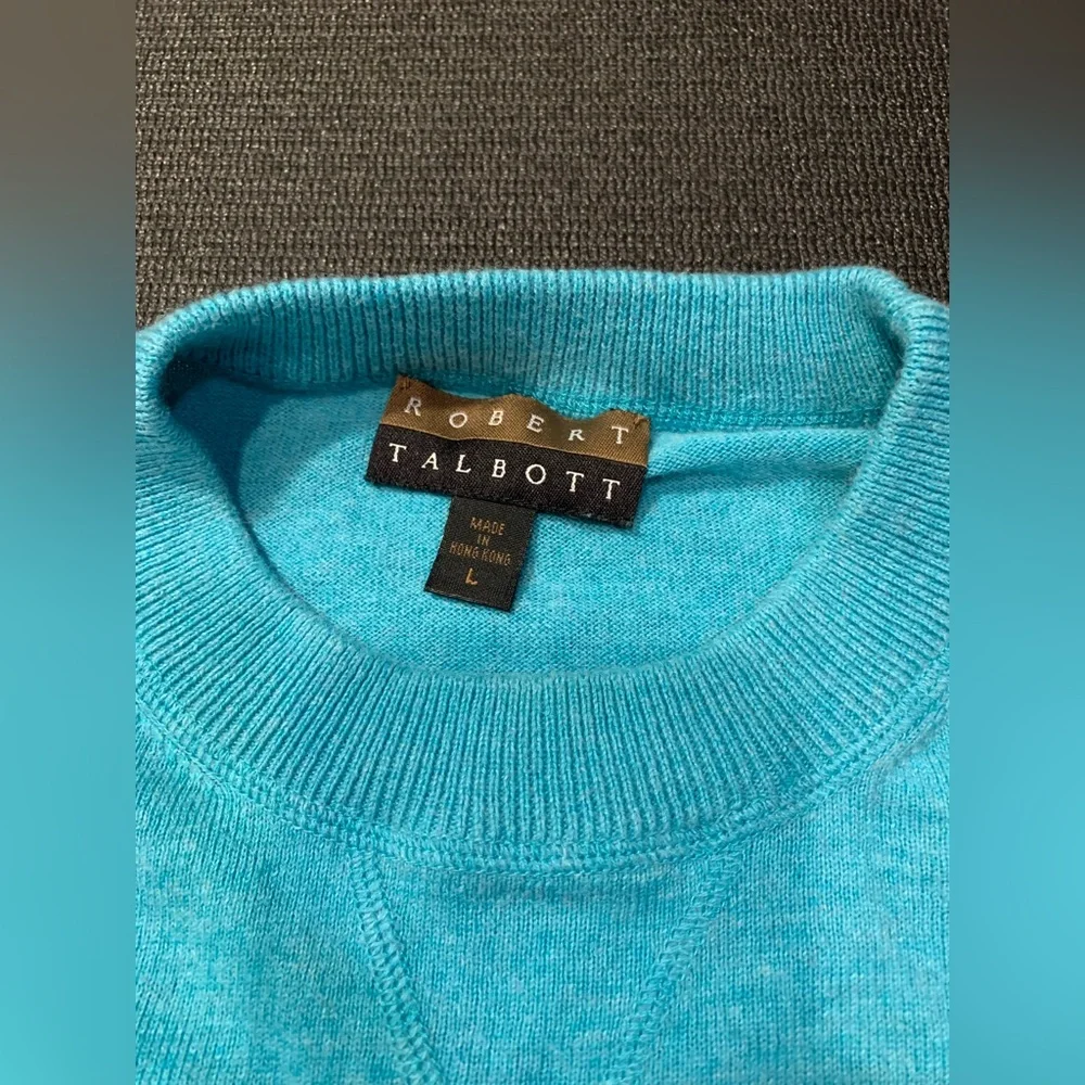 Robert Talbott Sweater Size‎ Large L Men Blue Cotton Cashmere Crew Hong Kong
